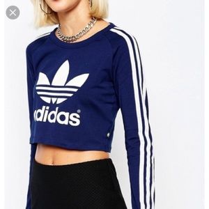 Adidas 3 stripe blue crop top
